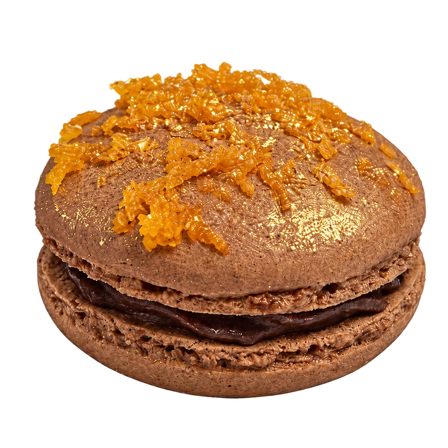 Gilded Midnight in profile: 70% Belgian dark chocolate ganache visible between two cocoa shells